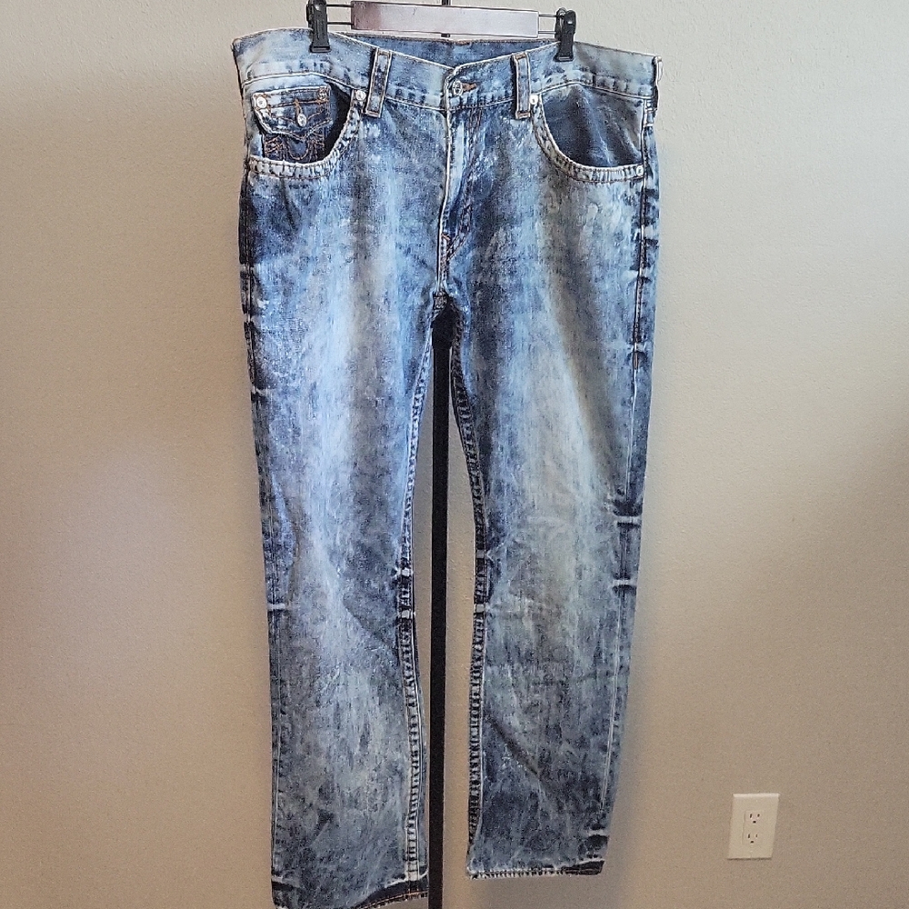 EUC True Religion Blue Acid Wash Straight Jeans